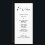 Menu Mariage de script de calligraphie noir délicat<br><div class="desc">Cette carte de menu mariage moderne comprend une calligraphie fine moderne et une typographie simple pour votre menu mariage sur l'arrière - plan blanc à l'avant et un dossier solide noir. Parfait pour un mariage moderne mais classique ou autre événement, mariage avec un thème noir et blanc ou mariage élégant....</div>
