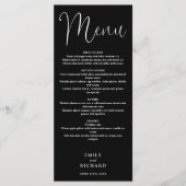 Menu Mariage de script de calligraphie noir et blanc (Devant)
