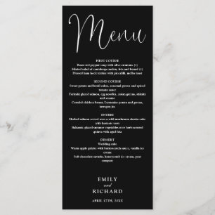 Menu Mariage de script de calligraphie noir et blanc