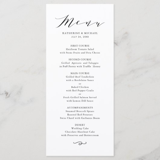 Menu Mariage de script de Dainty minimaliste noir (Devant)