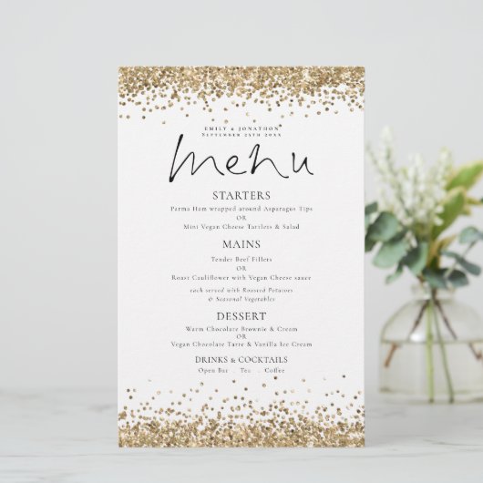 Menu Mariage de script de Parties scintillant d'or (Debout devant)