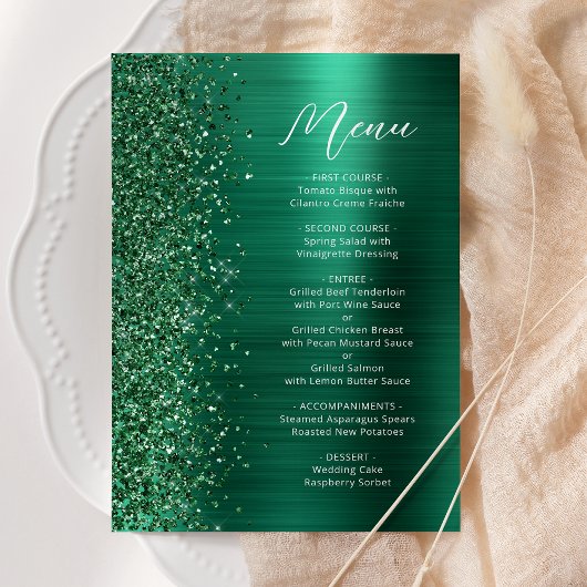 Menu Mariage de script de Parties scintillant Emerald G