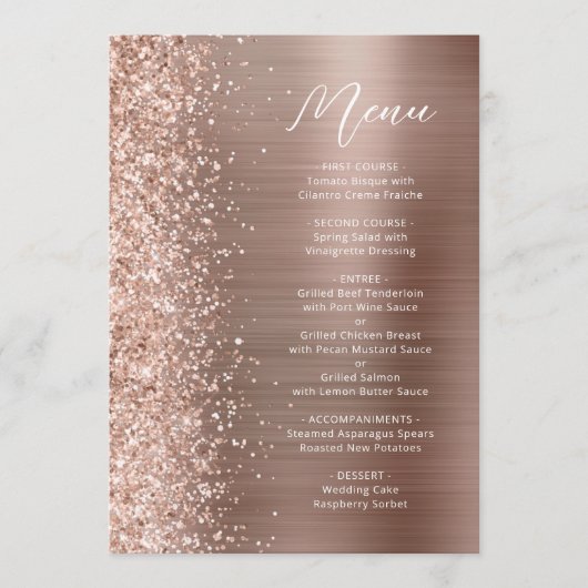 Menu Mariage de script de Parties scintillant rose Gold (Devant)