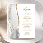 Menu Mariage de script de script Gold de l'Agate g<br><div class="desc">Le bord gauche de cet élégant menu mariage moderne comporte une bordure d'aquarelle gris et blanc ornée d'une parties scintillant en faux or. Le texte personnalisable combine un script d'écriture manuscrite de couleur or fantaisie et des polices de cuivre sur un arrière - plan blanc. L'envers présente un design d'agate...</div>