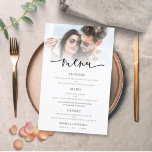 Menu Mariage de script de superposition de photo b<br><div class="desc">Menu Mariage du script de superposition de photo budgétaire. Une taille PLUS GRANDE de 5, 5 po x 8, 5 po à un prix abordable, sur un STOCK CARTE SEMI GLOSS 110 lb, idéal pour les invitations, à peu près la même épaisseur qu'une carte postale, ou un élégant stock LINEN...</div>