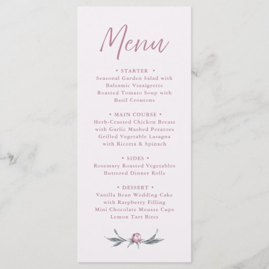 Menu Mariage de script élégant rose-Dusty (Devant)