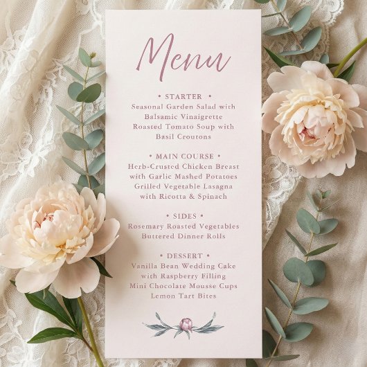 Menu Mariage de script élégant rose-Dusty