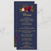 Menu Mariage de script Floral bleu Bourgogne de la mari (Devant / Derrière)