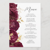 Menu Mariage de script Floral Or Bourgogne (Devant)
