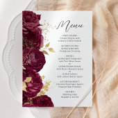 Menu Mariage de script Floral Or Bourgogne