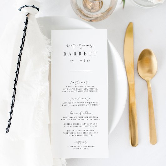 Menu Mariage de script manuscrit minimal moderne