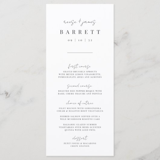Menu Mariage de script manuscrit minimal moderne (Devant)