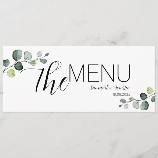 Menu Mariage de script minimal Eucalyptus (Dos)