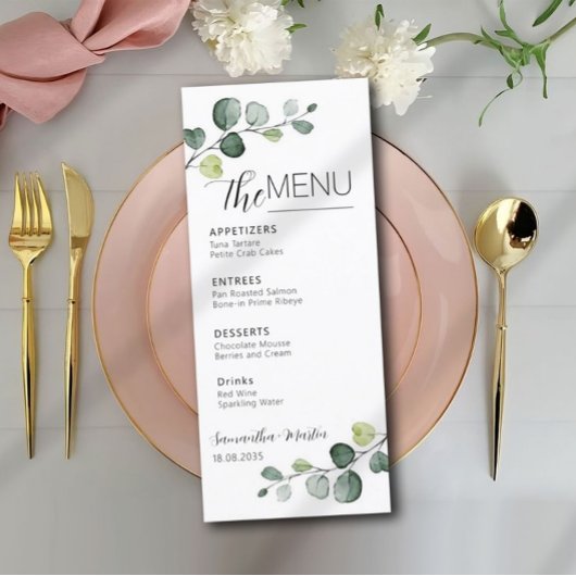 Menu Mariage de script minimal Eucalyptus
