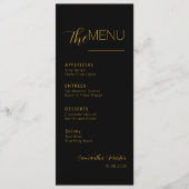 Menu Mariage de script minimal Gold noir (Devant)