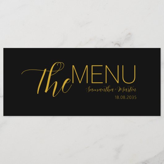 Menu Mariage de script minimal Gold noir (Dos)