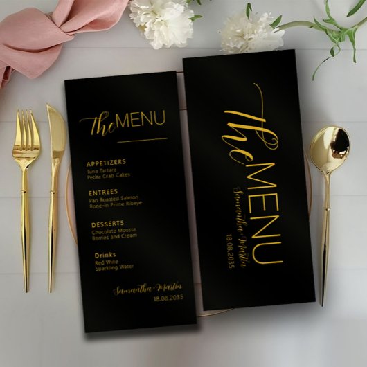 Menu Mariage de script minimal Gold noir