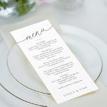Menu Mariage de script minimaliste moderne<br><div class="desc">Le menu mariage moderne et simple propose un "menu" de script moderne dans un ange avec une police serif classique. Vous apprécierez le look épuré minimaliste noir et blanc.</div>
