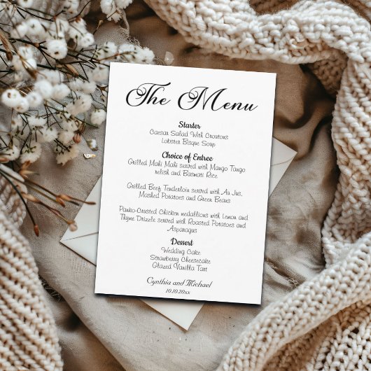 Menu Mariage de script moderne