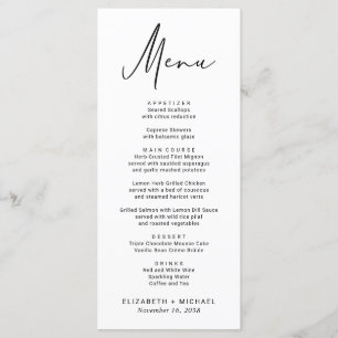 Menu Mariage de script moderne chic