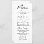 Menu Mariage de script moderne en noir blanc (Devant / Derrière)