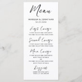 Menu Mariage de script moderne en noir blanc (Devant)