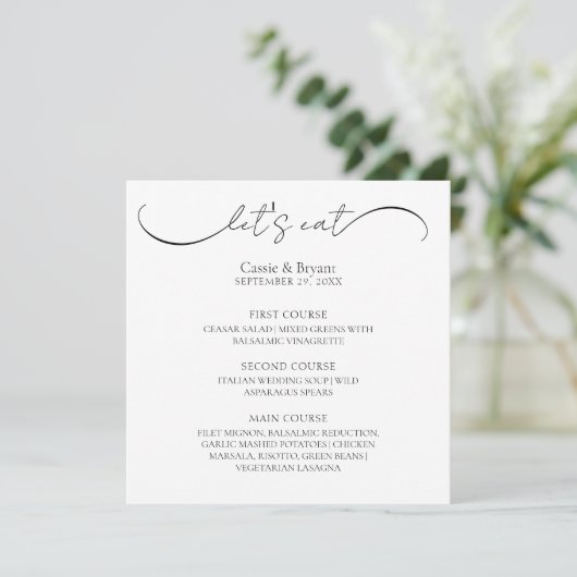 Menu Mariage de script moderne noir et blanc (Debout devant)