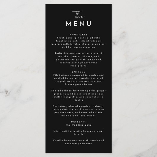 Menu Mariage de script moderne noir plat (Devant)