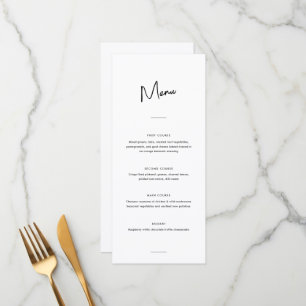 Menu Mariage de script noir et blanc minimaliste modern