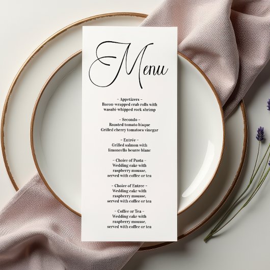Menu Mariage de script noir moderne