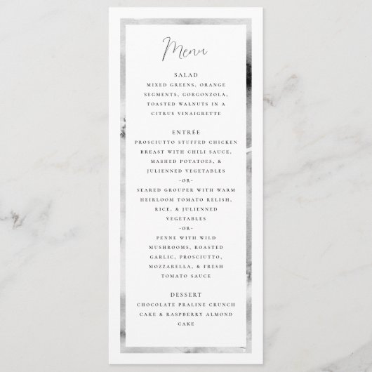 Menu Mariage de script officiel de cadre noir et Marbre (Devant)