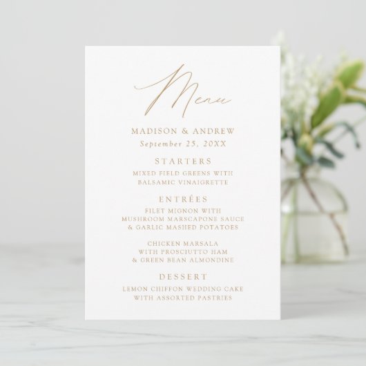 Menu Mariage de script or élégant moderne (Debout devant)