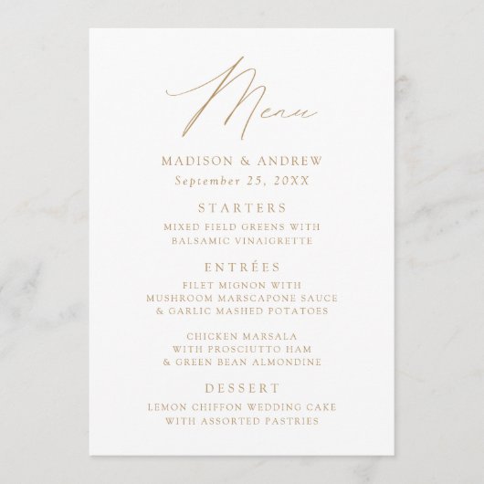Menu Mariage de script or élégant moderne (Devant)