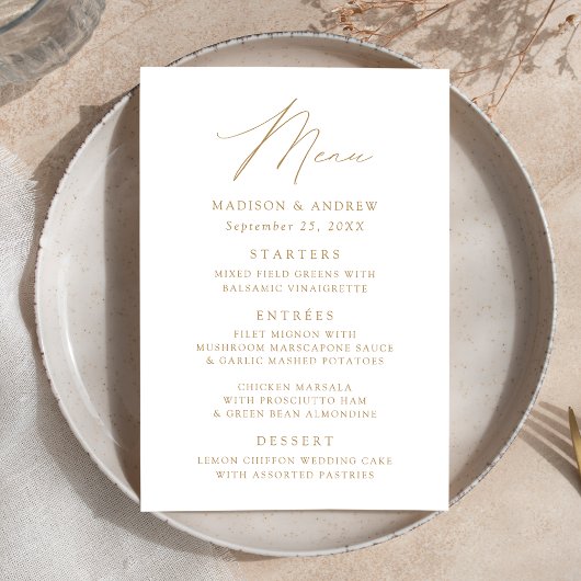 Menu Mariage de script or élégant moderne