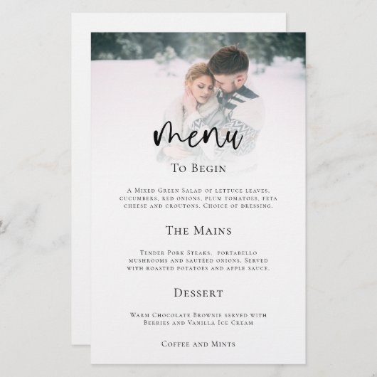 Menu Mariage de script photo minimaliste du budget (Devant / Derrière)