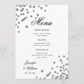 Menu Mariage de script romantique Confetti Argent (Devant)