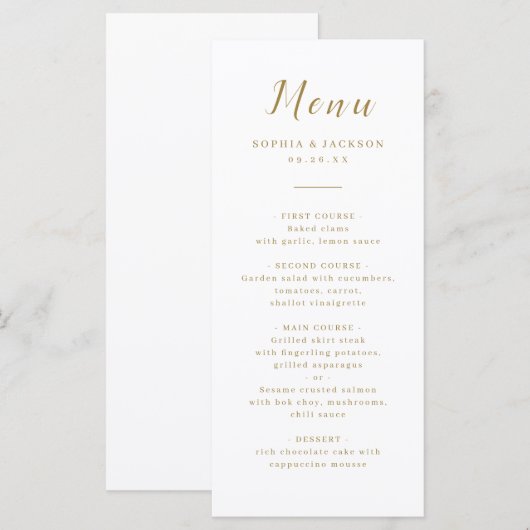 Menu Mariage de script romantique simple or (Devant / Derrière)