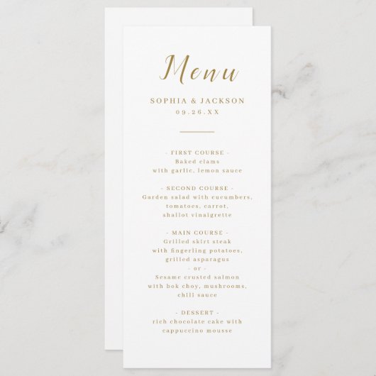Menu Mariage de script romantique simple or (Devant / Derrière)
