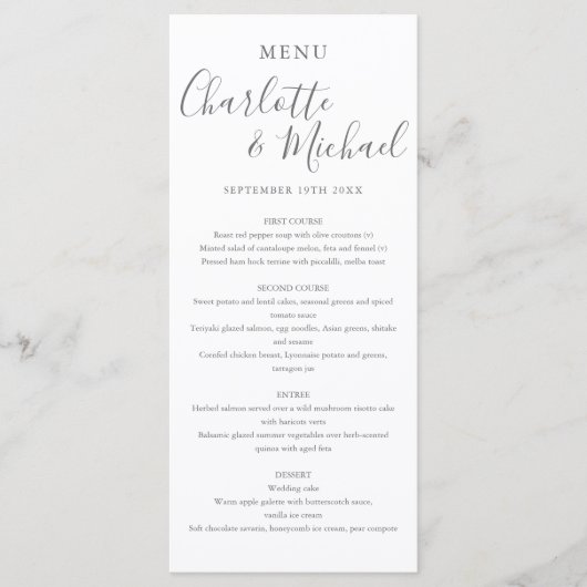 Menu Mariage de script signature simple et élégant (Devant)