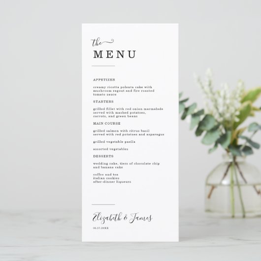 Menu Mariage de script simple (Debout devant)