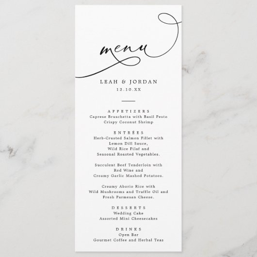 Menu Mariage de script simple (Devant)