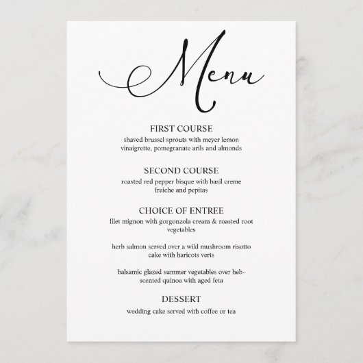 Menu Mariage de script simple Black Modern (Devant)