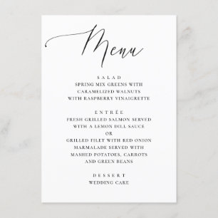Menu Mariage de script simple en noir et blanc élégant