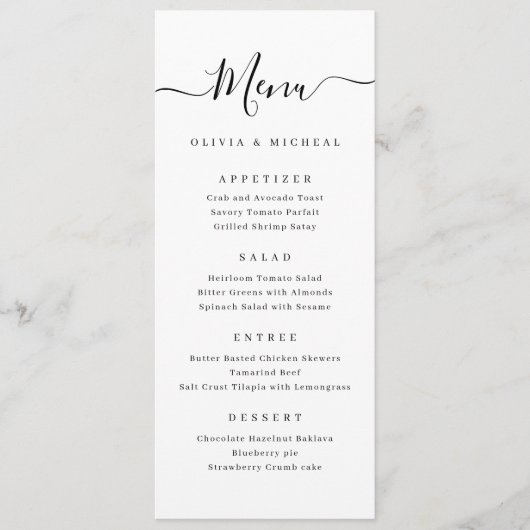 Menu Mariage de script simple et moderne (Devant)