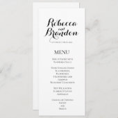 Menu Mariage de script simple noir blanc élégant (Devant / Derrière)