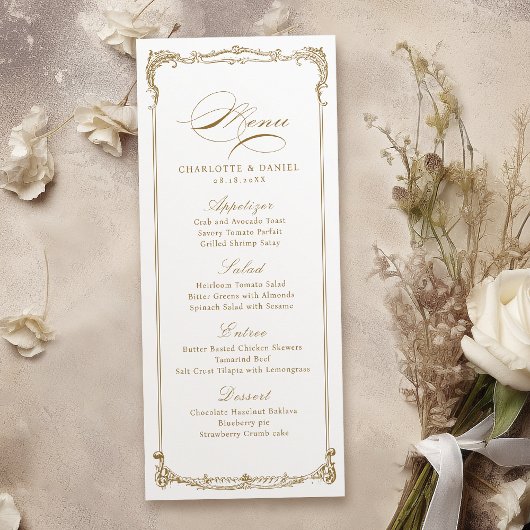 Menu Mariage de script Vintage Gold