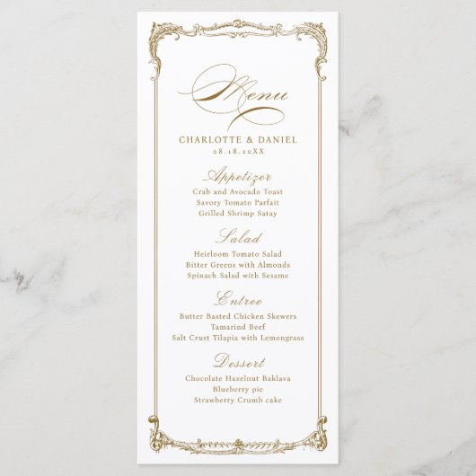 Menu Mariage de script Vintage Gold (Devant)