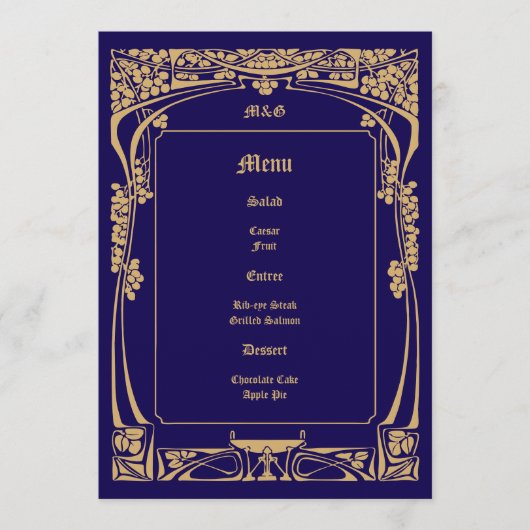 Menu Mariage de style Art nouveau vintage (Devant)