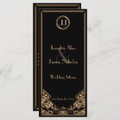 Menu Mariage de style Gatsby Art déco d'or noir (Devant / Derrière)