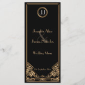 Menu Mariage de style Gatsby Art déco d'or noir (Devant)